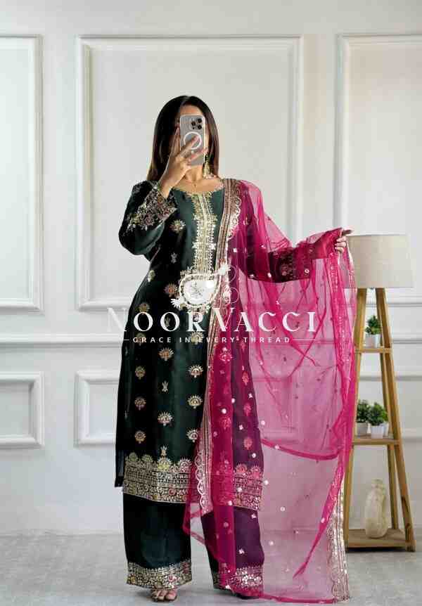 Vichitra Silk Top-Plazzo with Organza Dupatta Set - Image 4