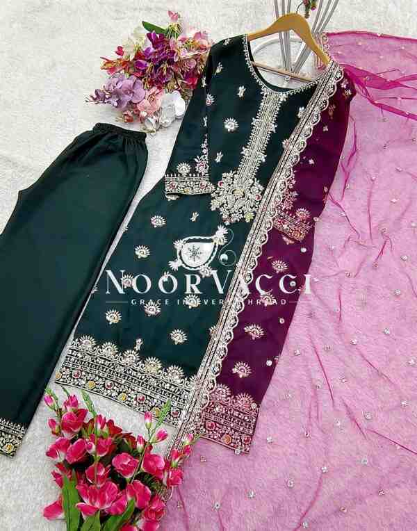 Vichitra Silk Top-Plazzo with Organza Dupatta Set - Image 9