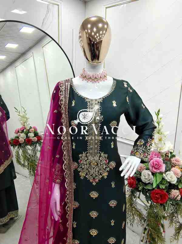 Vichitra Silk Top-Plazzo with Organza Dupatta Set - Image 7