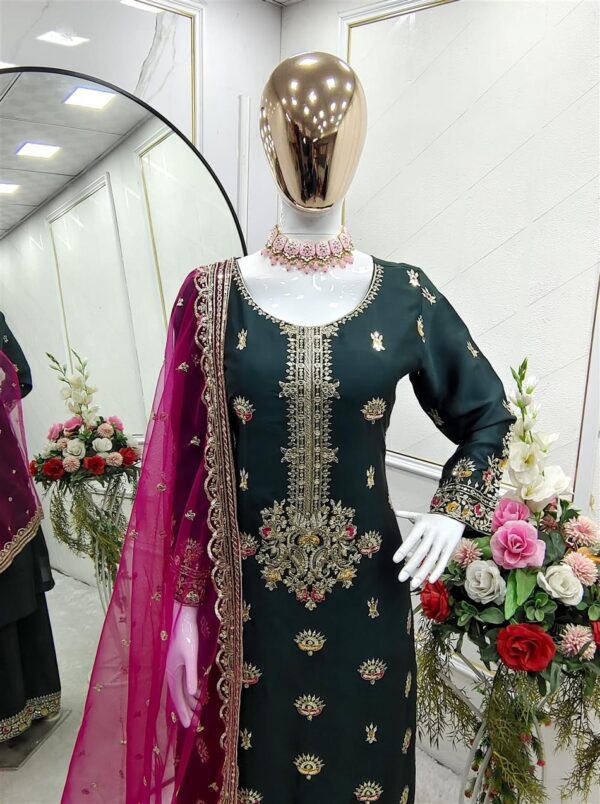 Buy Vichitra Silk Top-Plazzo with Organza Dupatta Set - Image 7