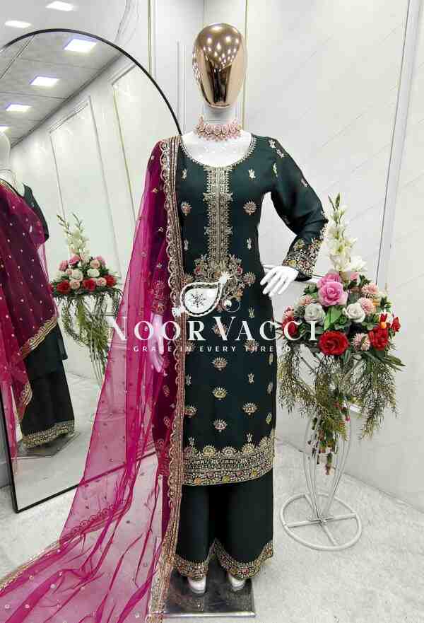 Vichitra Silk Top-Plazzo with Organza Dupatta Set - Image 8