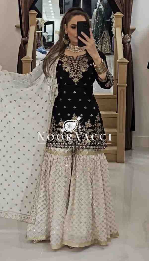 Designer Party Wear Top-Plazzo and Dupatta Set with Heavy Embroidery Work - Image 3