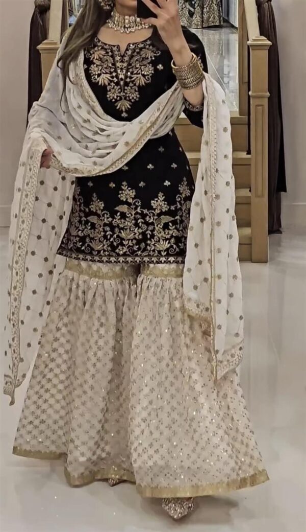 Buy Designer Party Wear Top-Plazzo and Dupatta Set with Heavy Embroidery Work - Image 4