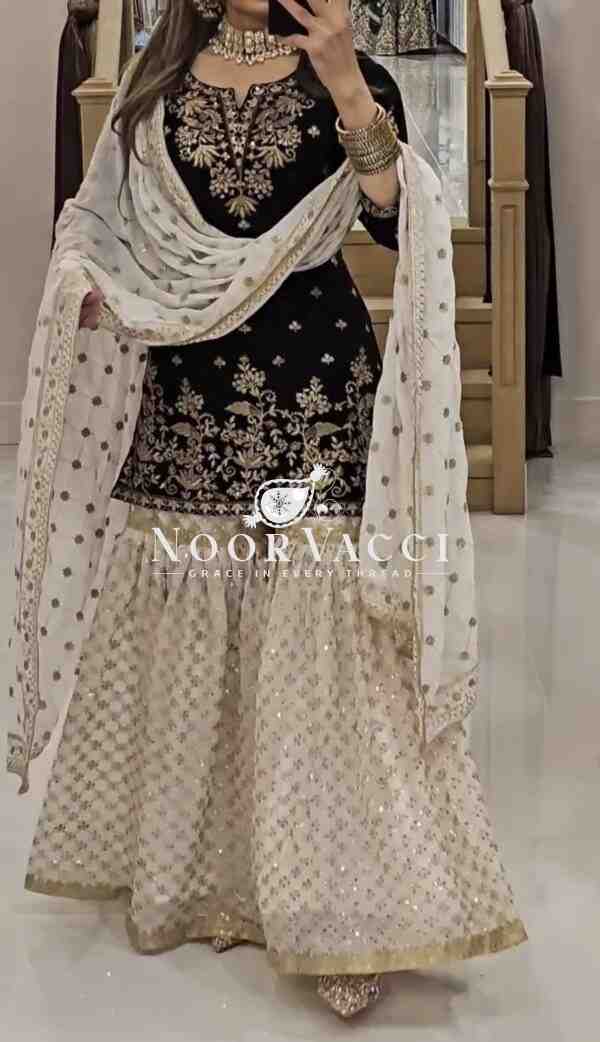 Designer Party Wear Top-Plazzo and Dupatta Set with Heavy Embroidery Work - Image 4