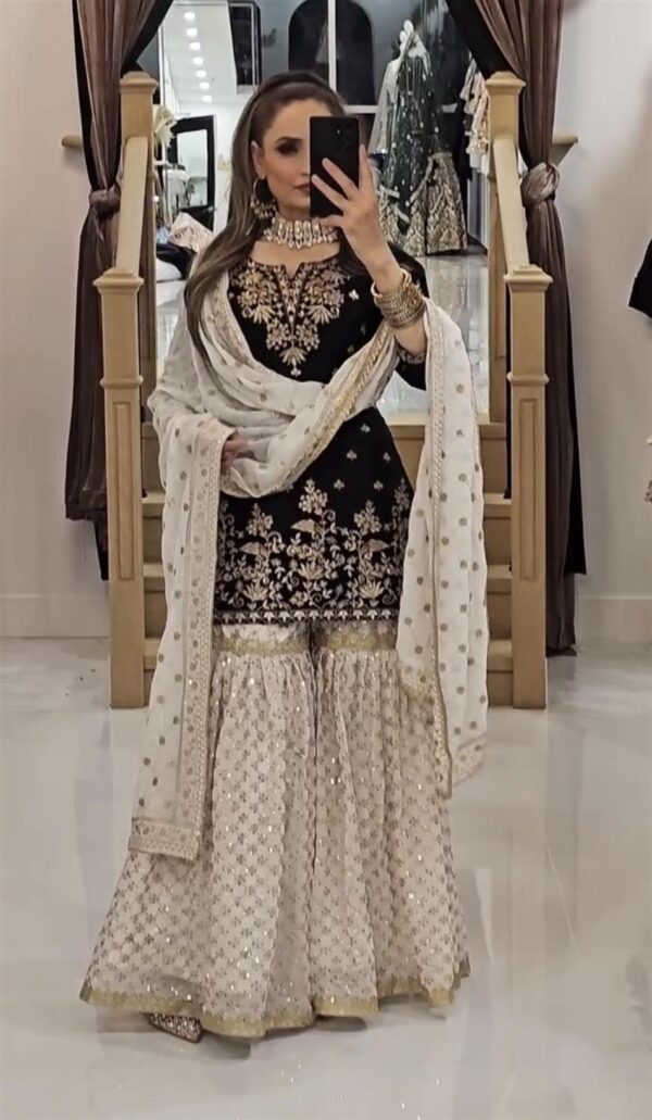 Buy Designer Party Wear Top-Plazzo and Dupatta Set with Heavy Embroidery Work - Image 5