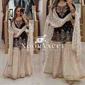 Designer Party Wear Top-Plazzo and Dupatta Set with Heavy Embroidery Work