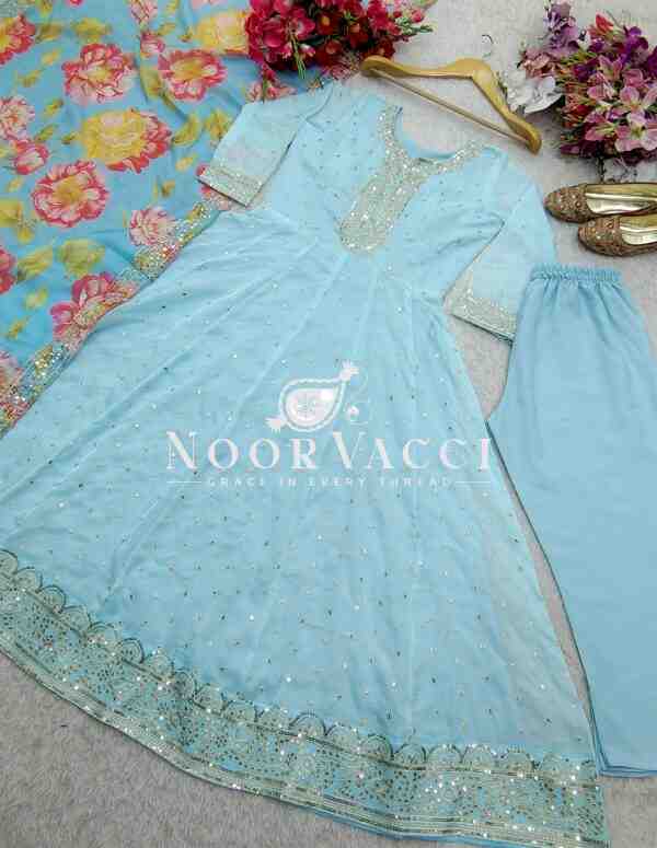 Tebby Organza Anarkali Gown-Pant with Dupatta Set - Image 9