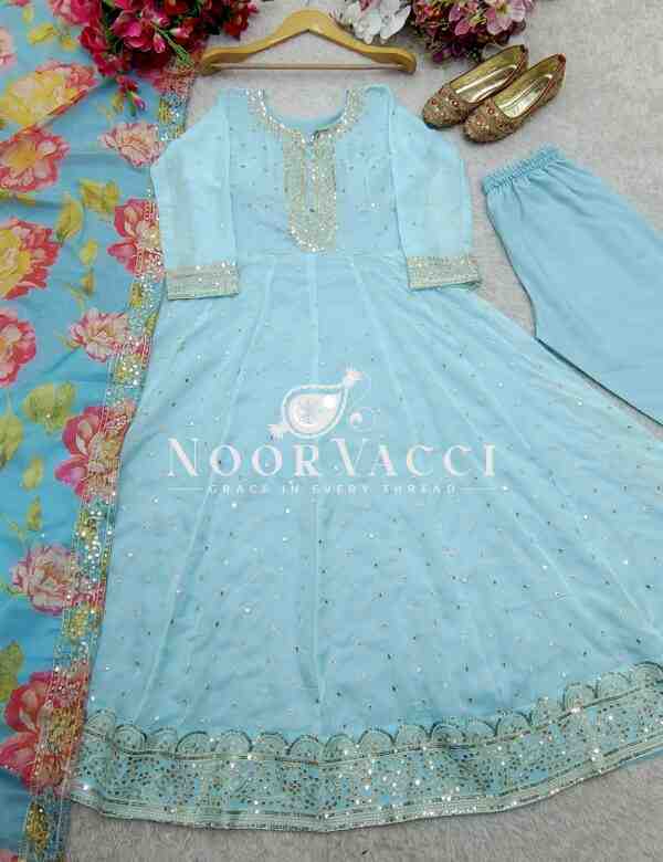 Tebby Organza Anarkali Gown-Pant with Dupatta Set - Image 7