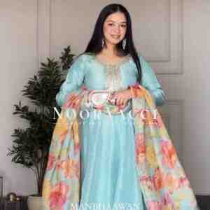 Tebby Organza Anarkali Gown-Pant with Dupatta Set