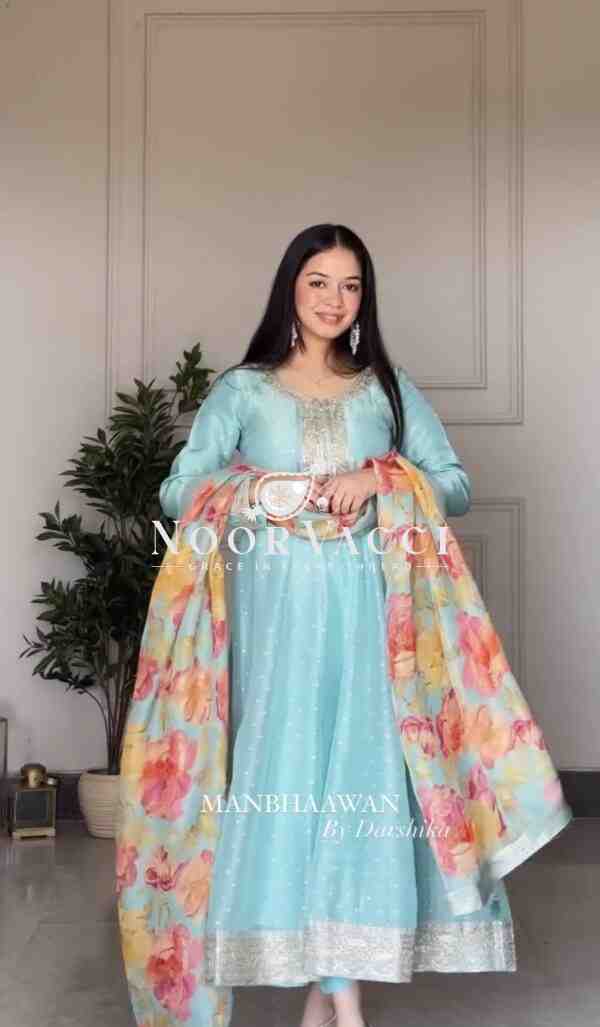 Tebby Organza Anarkali Gown-Pant with Dupatta Set