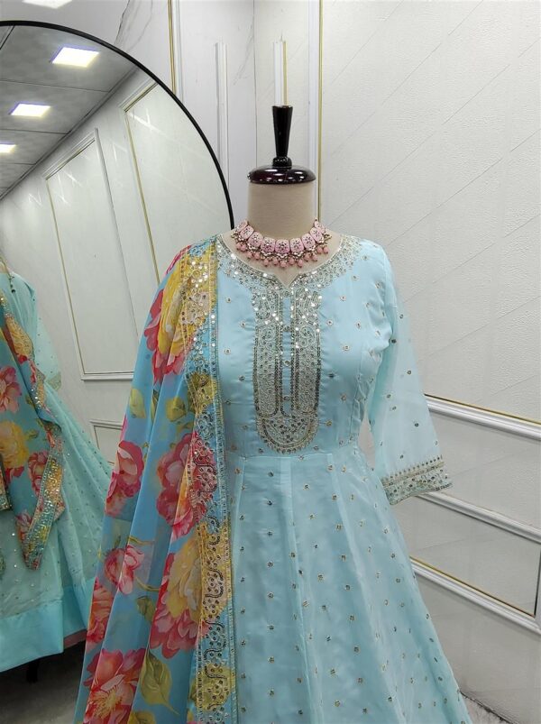 Shop Tebby Organza Anarkali Gown-Pant with Dupatta Set - Image 6