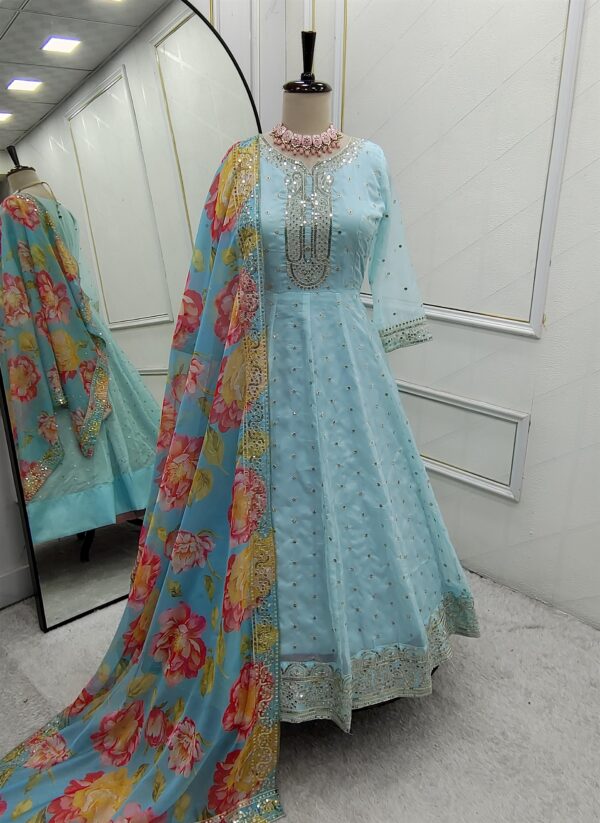 Tebby Organza Anarkali Gown-Pant with Dupatta Set - Image 3