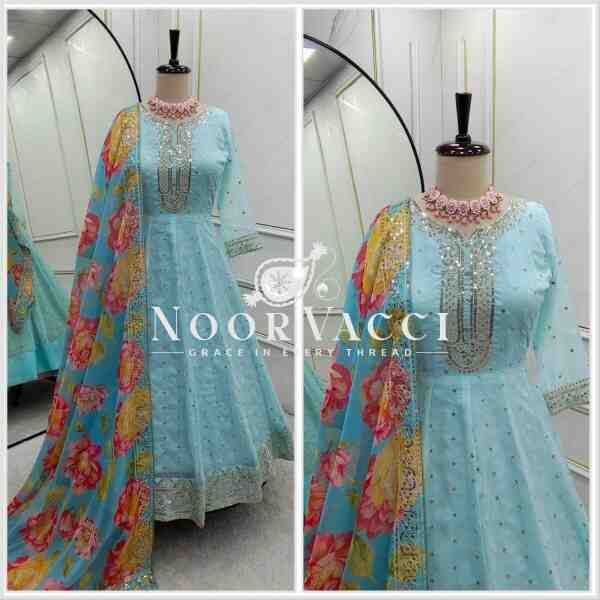 Tebby Organza Anarkali Gown-Pant with Dupatta Set - Image 5