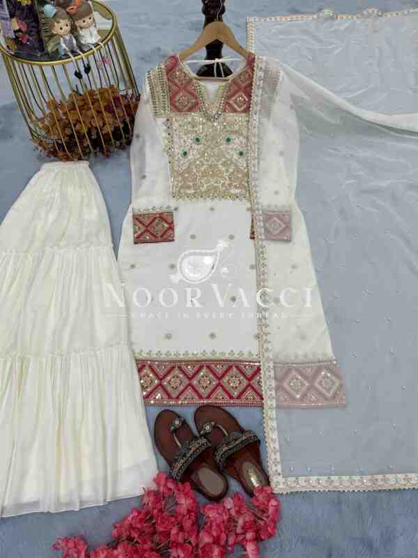 Premium Vichitra Silk Designer Set – Embroidered Top with Sarara Plazzo & Organza Dupatta - Image 7
