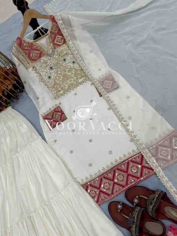 Premium Vichitra Silk Designer Set – Embroidered Top with Sarara Plazzo & Organza Dupatta - Image 6