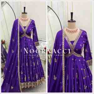 Aliya-Cut Gown-Pant with Dupatta Set in Cinon Silk