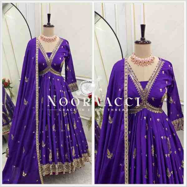 Aliya-Cut Gown-Pant with Dupatta Set in Cinon Silk