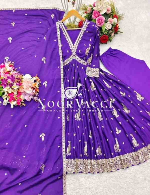 Aliya-Cut Gown-Pant with Dupatta Set in Cinon Silk - Image 2