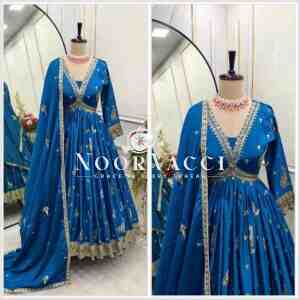 Aliya-Cut Gown-Pant with Dupatta Set in Cinon Silk