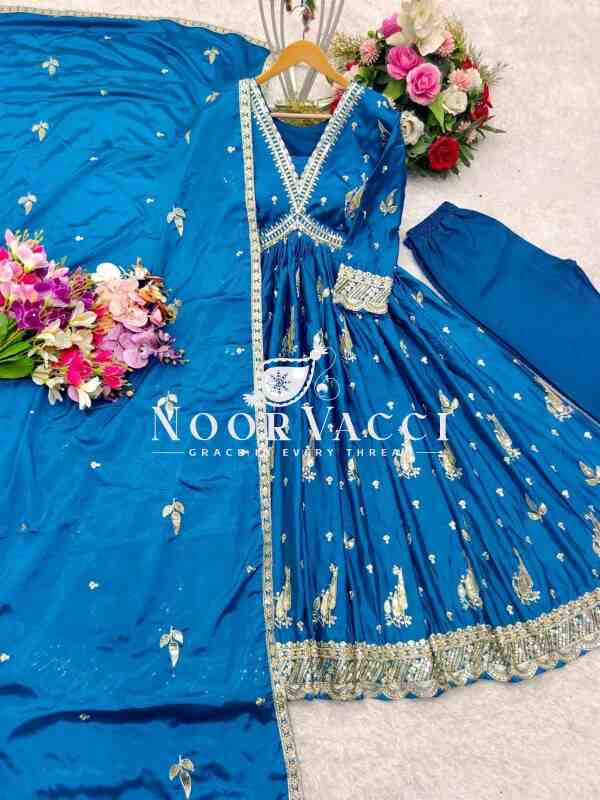 Aliya-Cut Gown-Pant with Dupatta Set in Cinon Silk - Image 2