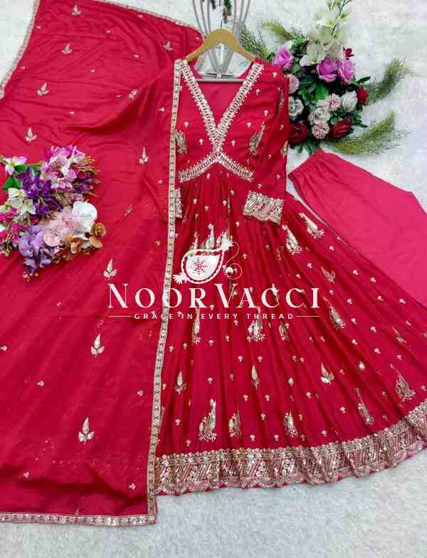 Aliya-Cut Gown-Pant with Dupatta Set in Cinon Silk - Image 2