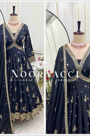 Buy Aliya-Cut Gown-Pant with Dupatta Set in Cinon Silk