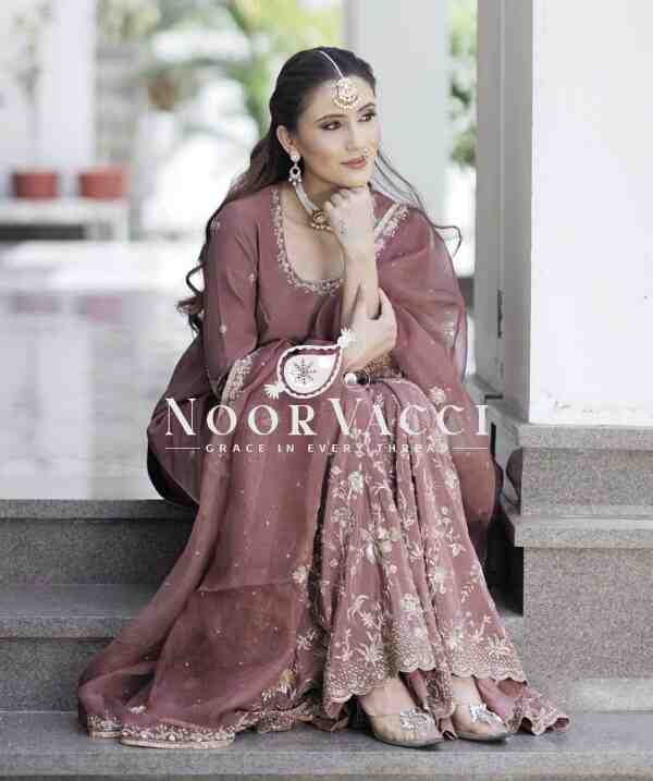 Cinon Silk Embroidered Top Sarara Set with Dupatta Fully Stitched - Image 3
