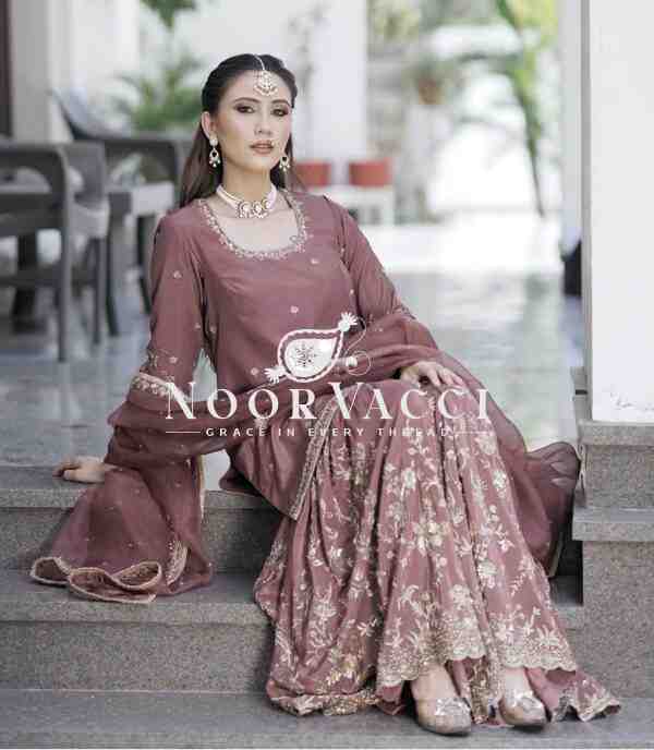 Cinon Silk Embroidered Top Sarara Set with Dupatta Fully Stitched - Image 2
