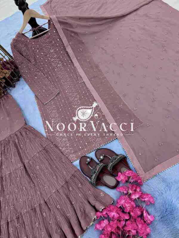 Elegant Faux Georgette Party Wear – Embroidered Top, Sarara Plazzo & Dupatta Set - Image 5