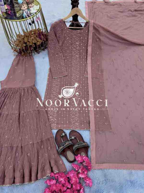 Elegant Faux Georgette Party Wear – Embroidered Top, Sarara Plazzo & Dupatta Set - Image 7
