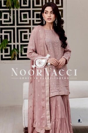 Buy Elegant Faux Georgette Party Wear – Embroidered Top, Sarara Plazzo & Dupatta Set