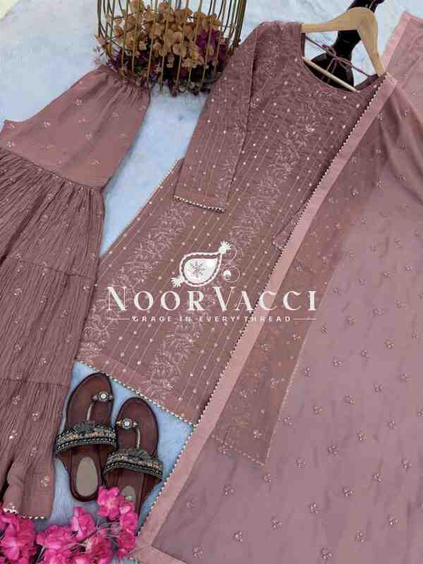 Elegant Faux Georgette Party Wear – Embroidered Top, Sarara Plazzo & Dupatta Set - Image 6