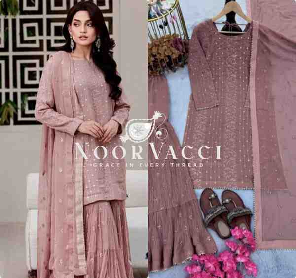 Elegant Faux Georgette Party Wear – Embroidered Top, Sarara Plazzo & Dupatta Set - Image 2
