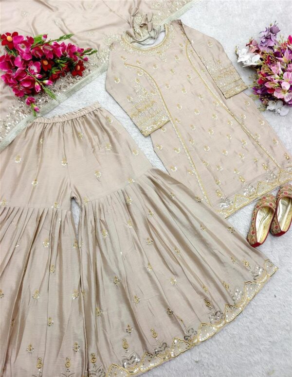 Buy Cinon Silk Embroidered Top Sarara Set with Fancy Dupatta Fully Stitched - Image 10
