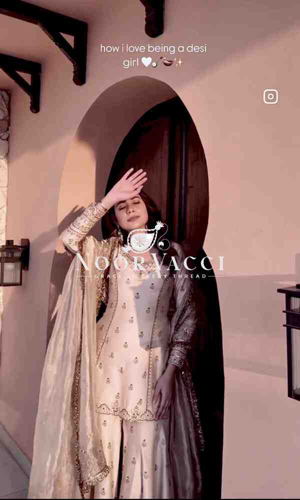 Cinon Silk Embroidered Top Sarara Set with Fancy Dupatta Fully Stitched - Image 3