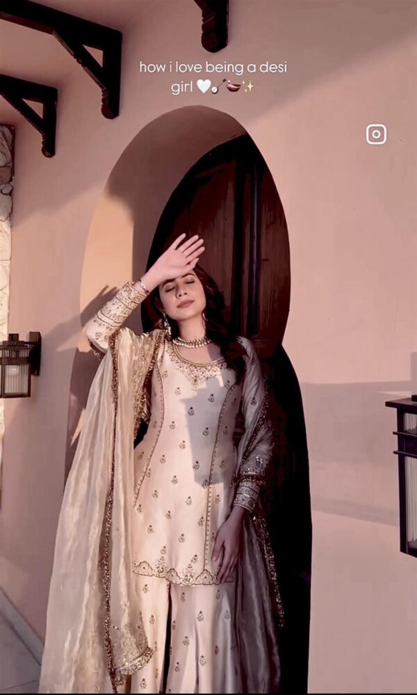 Buy Cinon Silk Embroidered Top Sarara Set with Fancy Dupatta Fully Stitched - Image 3