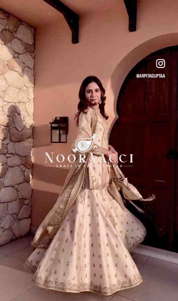 Cinon Silk Embroidered Top Sarara Set with Fancy Dupatta Fully Stitched