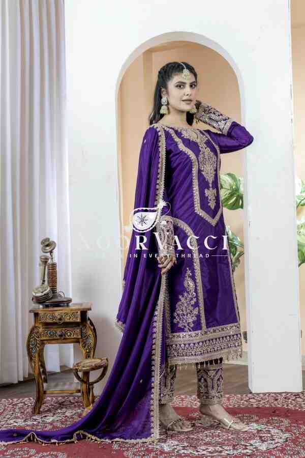 Chinon Silk Embroidered Partywear Plazzo Set with Dupatta
