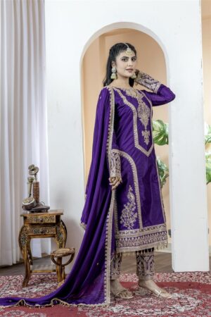 Shop Chinon Silk Embroidered Partywear Plazzo Set with Dupatta