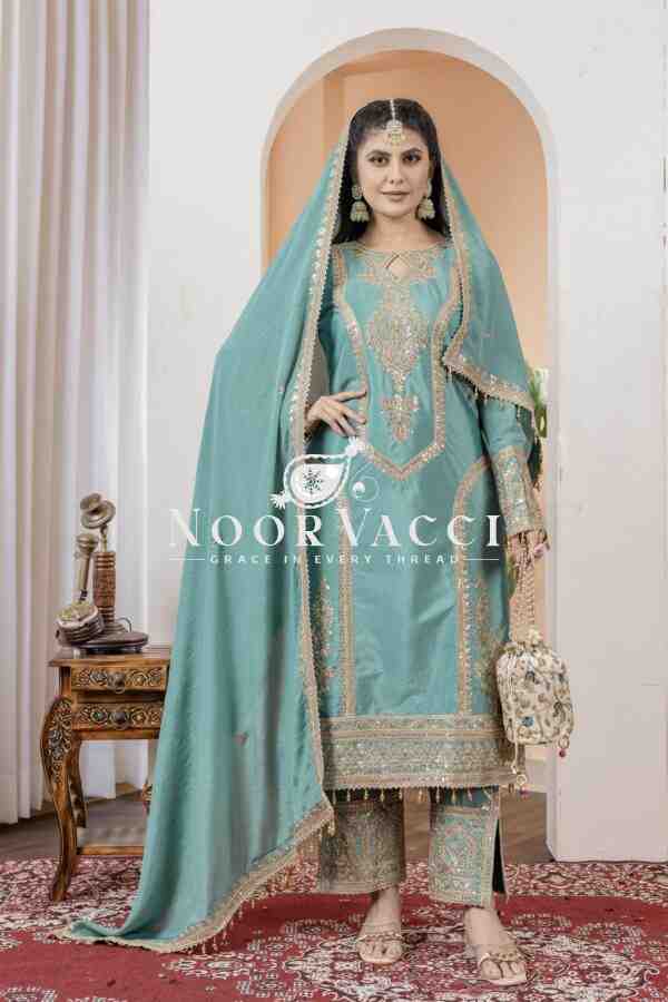 Chinon Silk Embroidered Partywear Plazzo Set with Dupatta