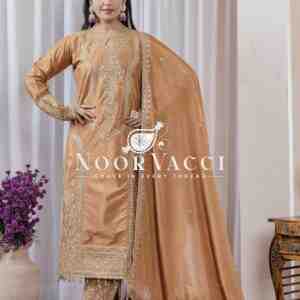 Chinon Silk Embroidered Partywear Plazzo Set with Dupatta