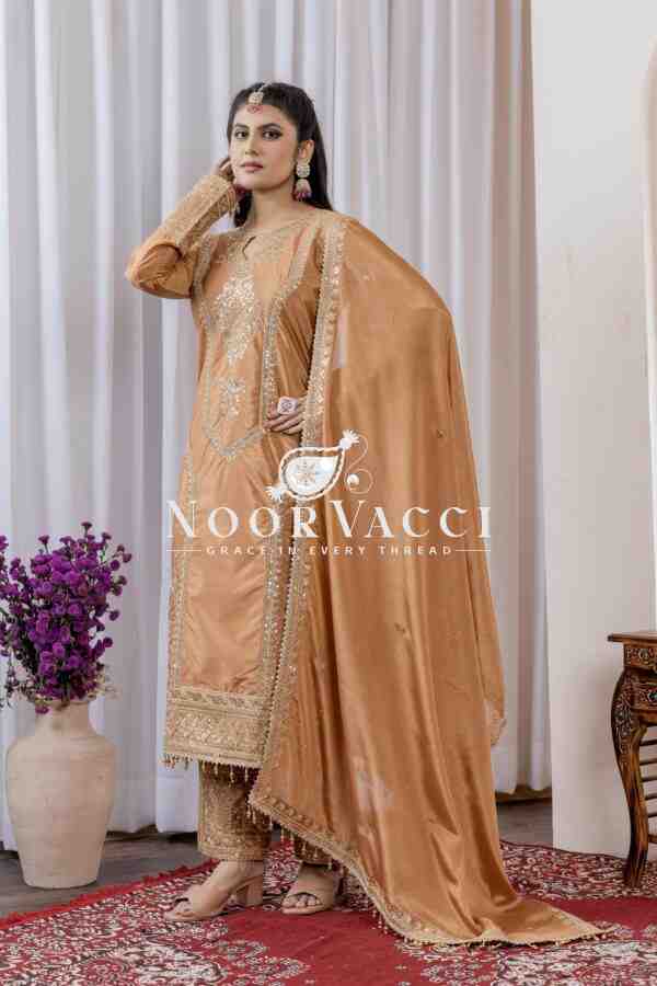 Chinon Silk Embroidered Partywear Plazzo Set with Dupatta - Image 3