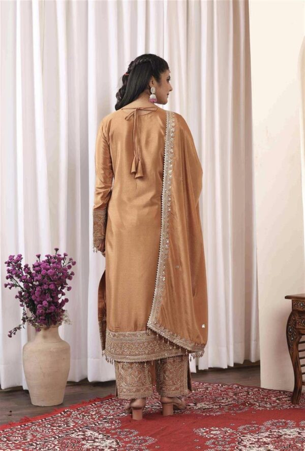 Buy Chinon Silk Embroidered Partywear Plazzo Set with Dupatta - Image 4