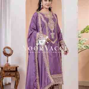 Chinon Silk Embroidered Partywear Plazzo Set with Dupatta