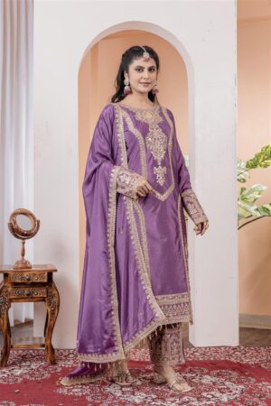 Buy Chinon Silk Embroidered Partywear Plazzo Set with Dupatta