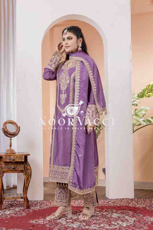 Chinon Silk Embroidered Partywear Plazzo Set with Dupatta - Image 2