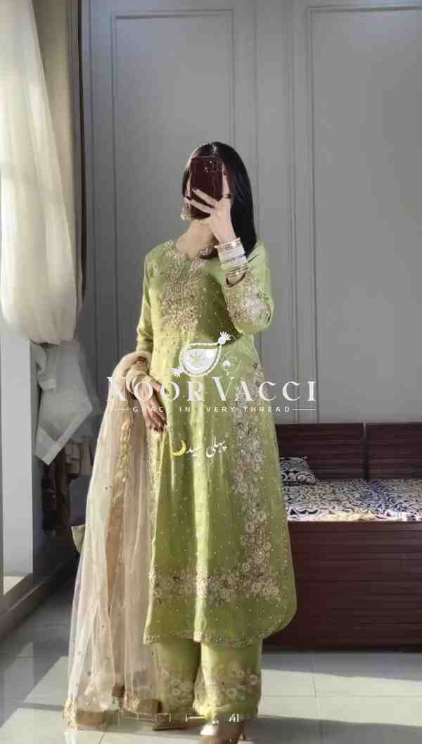 Luxury Designer Jimmy Choo Silk Top Plazzo & Dupatta Set - Image 3