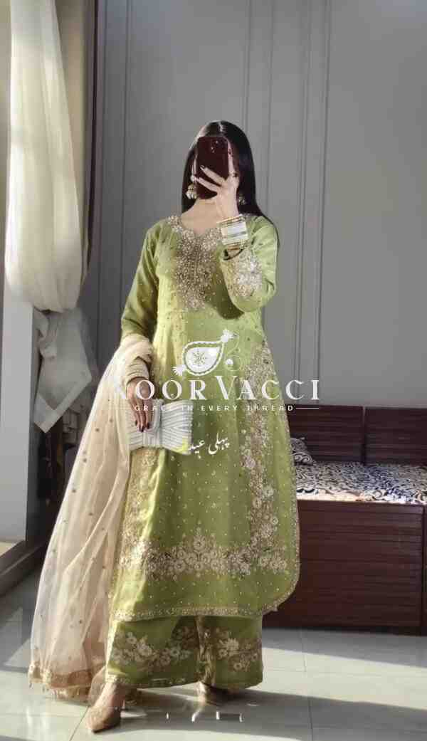Luxury Designer Jimmy Choo Silk Top Plazzo & Dupatta Set - Image 4