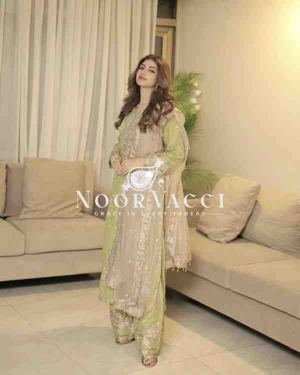 Luxury Designer Jimmy Choo Silk Top Plazzo & Dupatta Set - Image 7