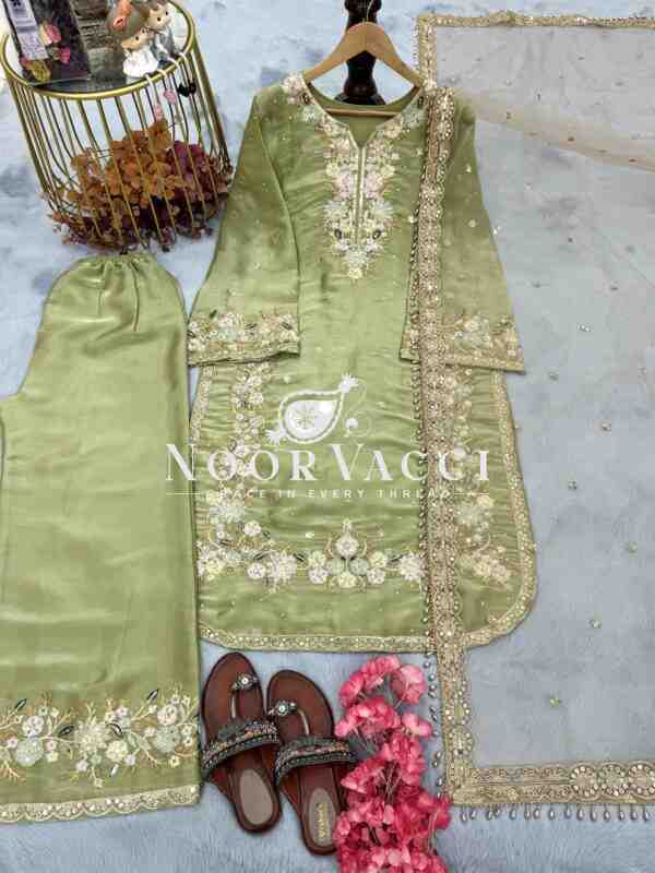 Luxury Designer Jimmy Choo Silk Top Plazzo & Dupatta Set - Image 11